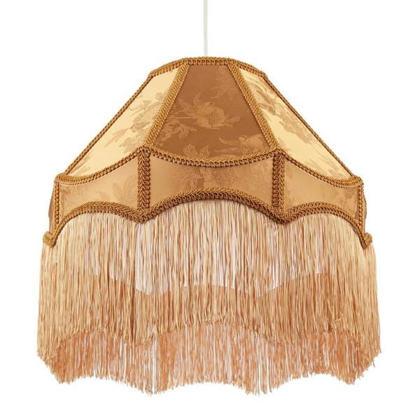 Gold Faux Silk Large Victorian Lamp Shade with Textured Floral Decor Image 3