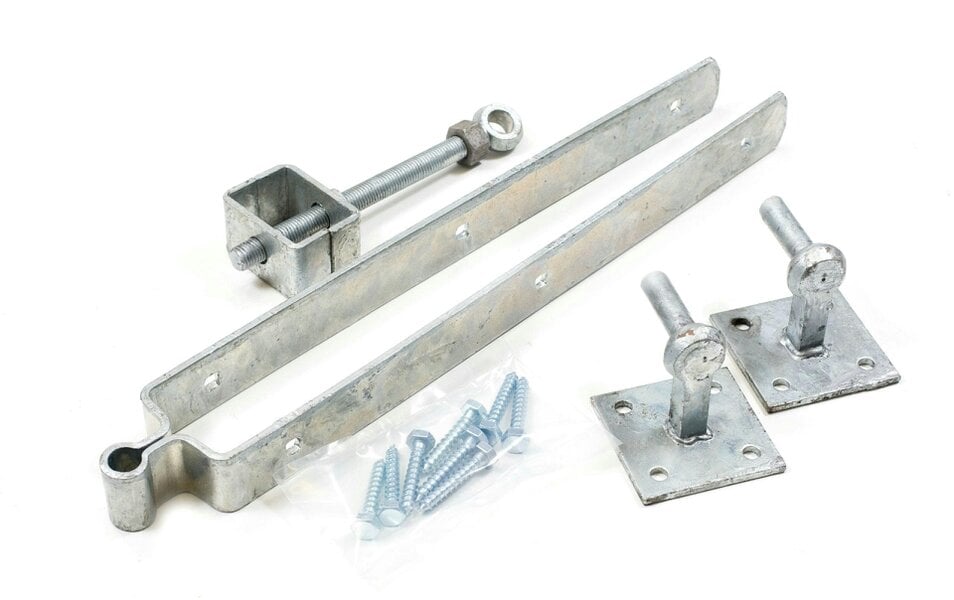 1st Fix South Galvanized 600mm (24") Double Strap Field Gate Hinge Set with Adjustable Bottom Hinge On 4X4 Plates