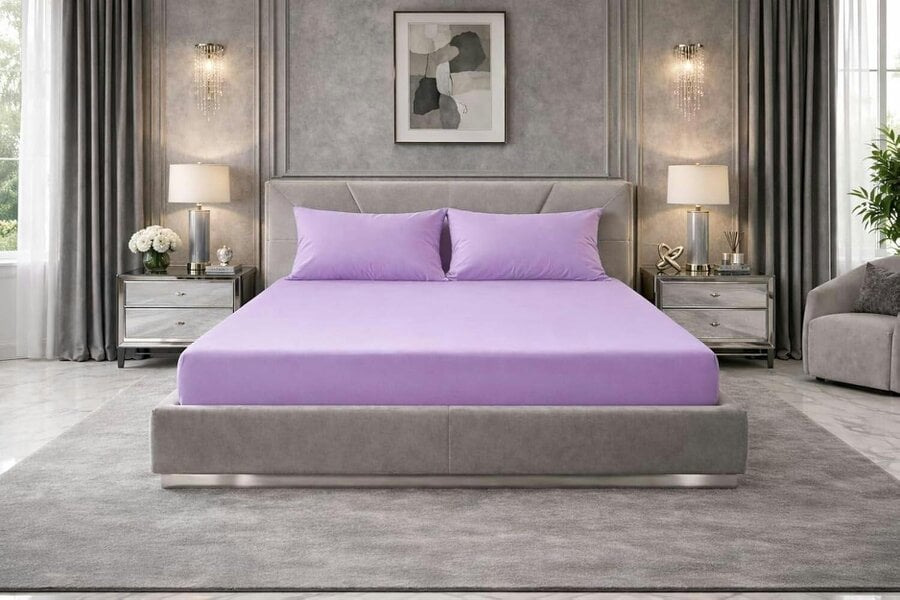 Night Zone Extra Deep Fitted Sheet 40cm – Polycotton Easy Care Bed Sheet - Lilac