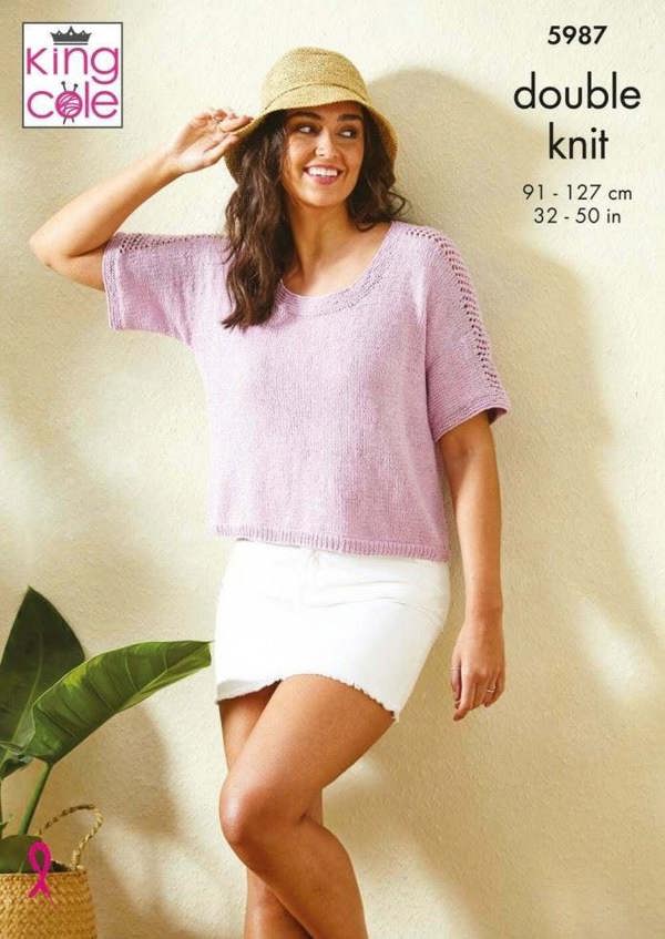 King Cole Linendale DK Knitting Pattern 5987, Tops for Women, 32 - 50 Inches