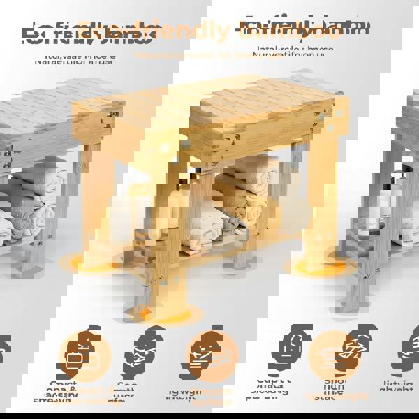 Levede Step Stool Seat Bamboo Multi Purpose with Storage Shelf Home Shop Kids