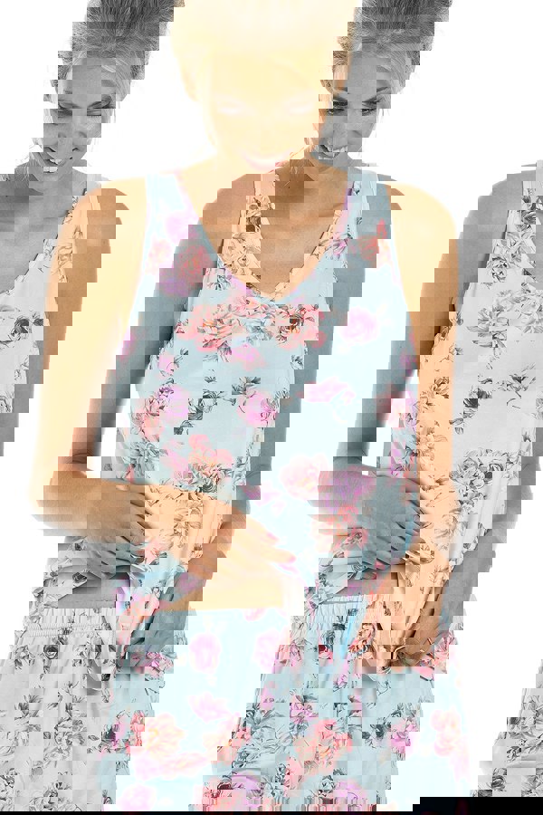 Camille Light Blue Lightweight Floral Print Short Pyjama Set