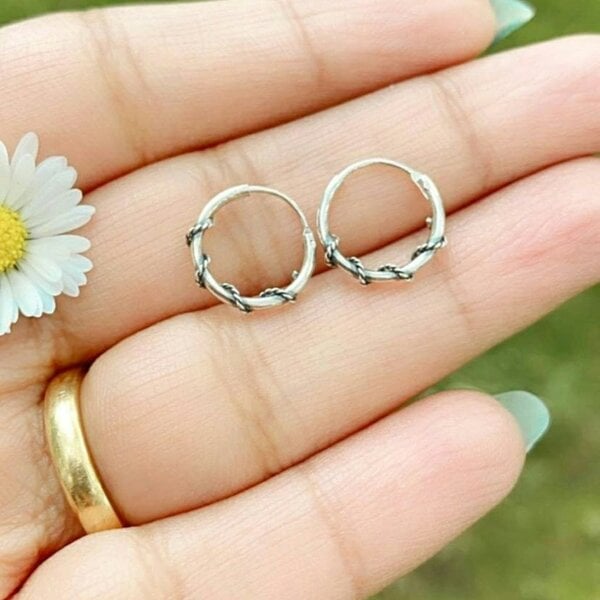 The Colourful Aura Silver Sterling Oxidised Wired Coil Tribal Slim Dainty Hoop Statement Earring