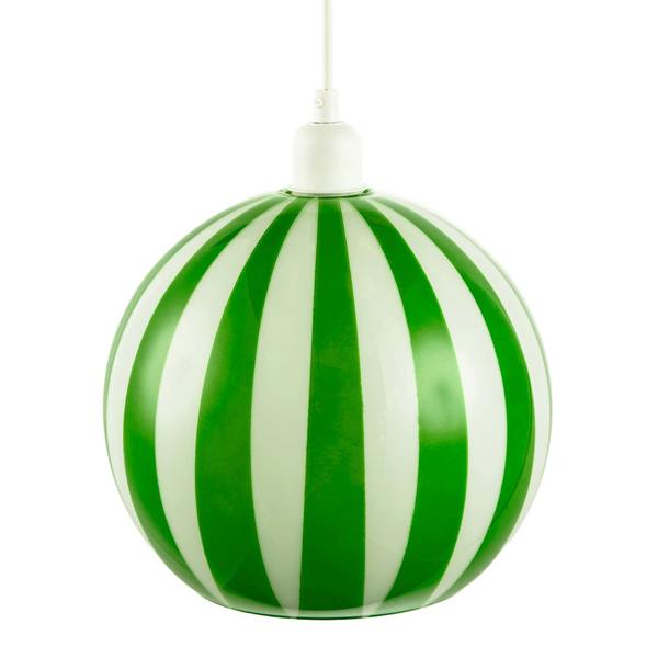 Green and White Striped High Gloss Glass Globe Pendant Light Shade Image 3
