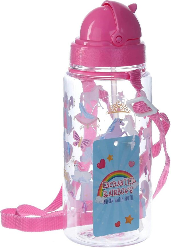 Puckator Enchanted Rainbows Unicorn Straw Water Bottle 450ml