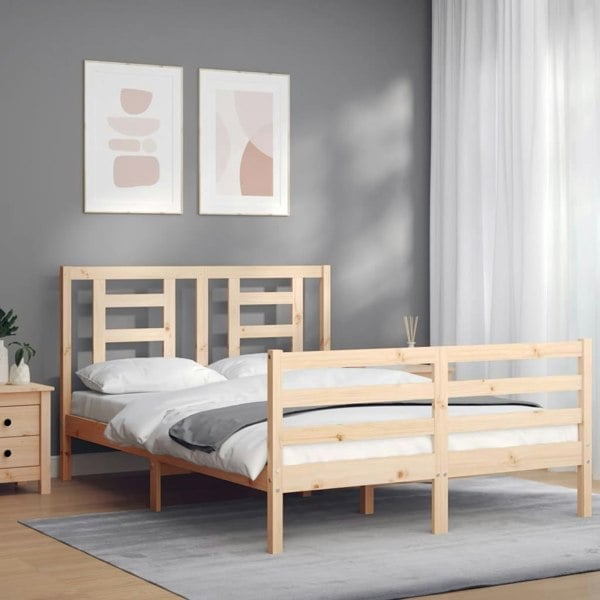 Berkfield Bed Frame with Headboard Small Double Solid Wood