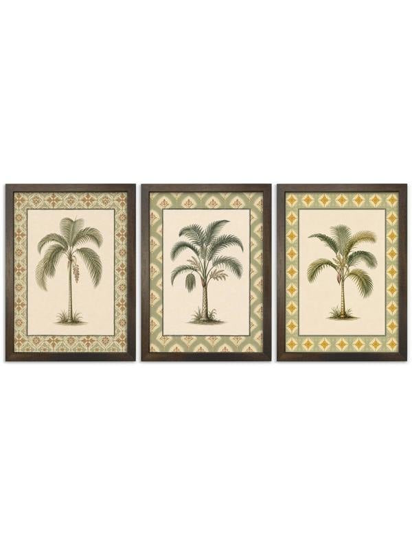 Exceptional Art Vintage Palms with Patterned Mount - Slim Coffee Brown Frame