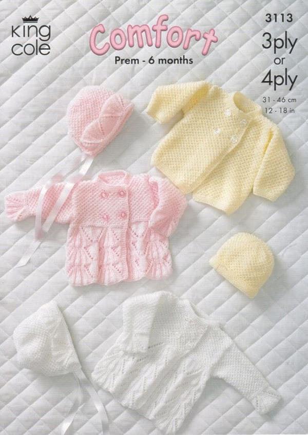 King Cole Baby Knitting Pattern 3113, Coats, Headwear, Jackets for Baby, Premature - 6 Months - Advanced