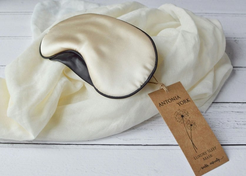 Antonia York Sleep Eye Mask Blackout Inner Fabric Luxuriously Soft Adjustable Eye Cover Cream Satin Meditation