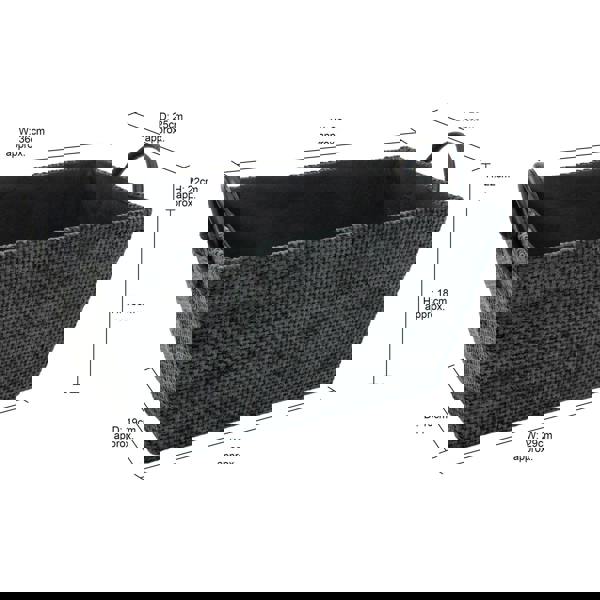 JVL Metro Rectangular Fabric Storage Baskets with Handles for Home Organisation, Black