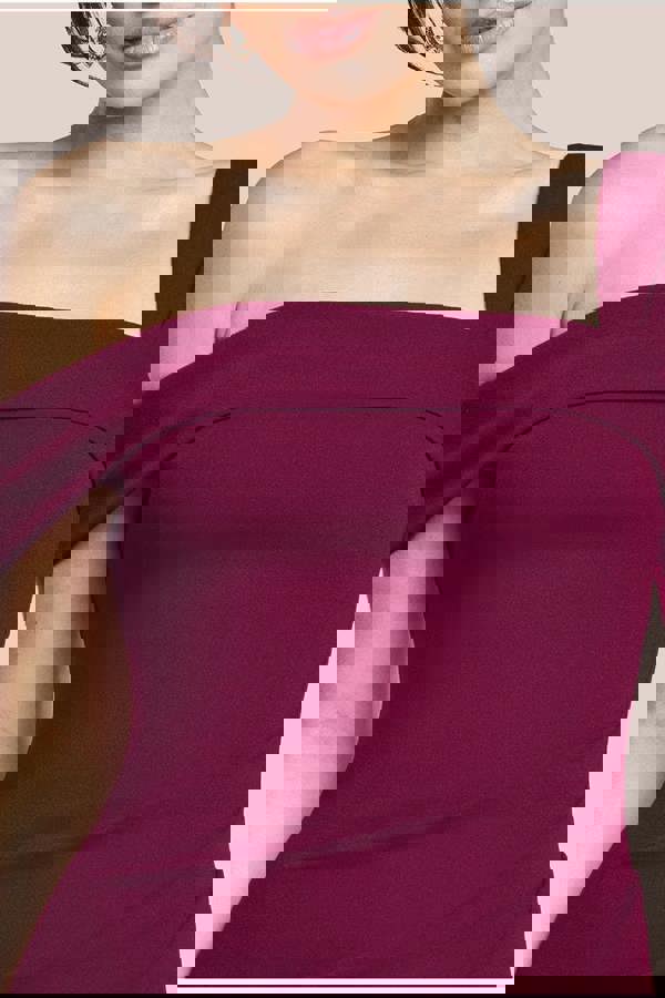 Off The Shoulder Pleated Waist Maxi Dress - Berry DR2594