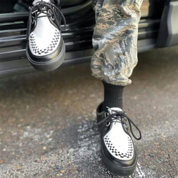 TUK Footwear TUK Pointed Creeper Sneaker Black White Leather Platform Shoes - A9180
