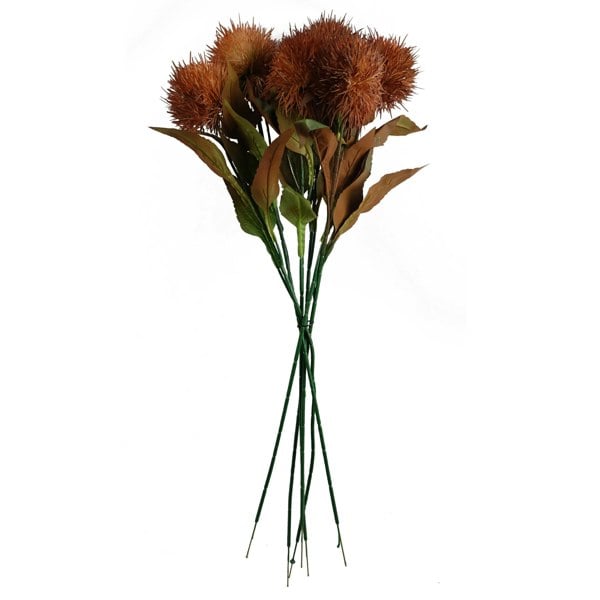 Leaf Pack of 6 x 70cm Globe Thistle Yellow Ball Artificial Flower Stem