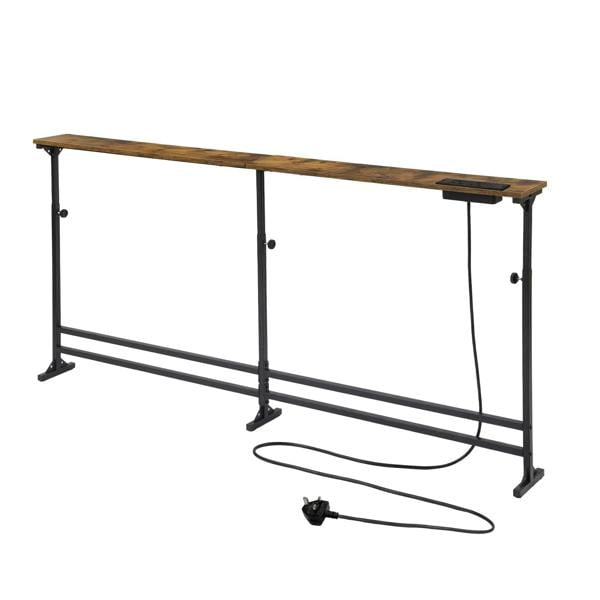 Levede Console Table Narrow Adjustable with Power Outlet for Hallway Brown