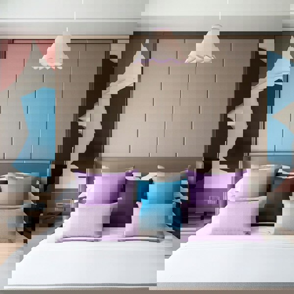 Scallop Edge Natural Textured Linen Coolie Lamp Shade with Lilac Trims Image 7