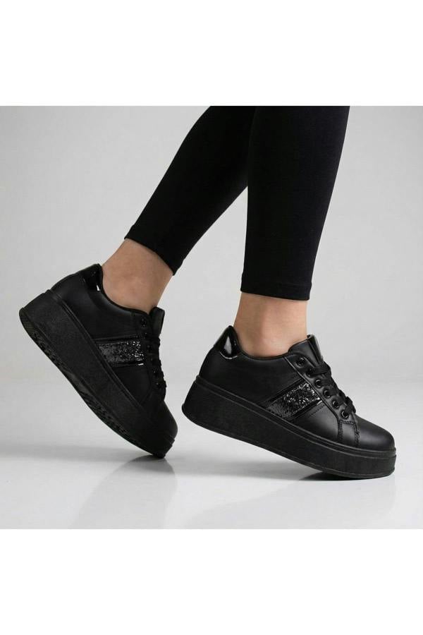Malina Chunky Platform Glitter Detail Trainers - Black