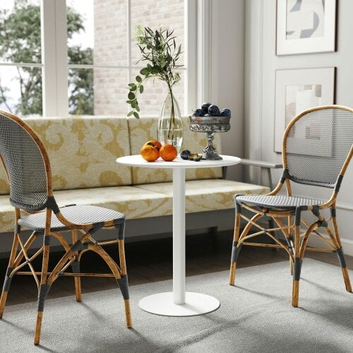Wyld Haus Susuyo Metal And Wood White Round Dining Table With Steel Base 60 x 60 cm