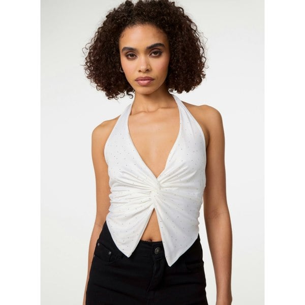 Pink Vanilla Diamante Slinky Halter Top - Ivory