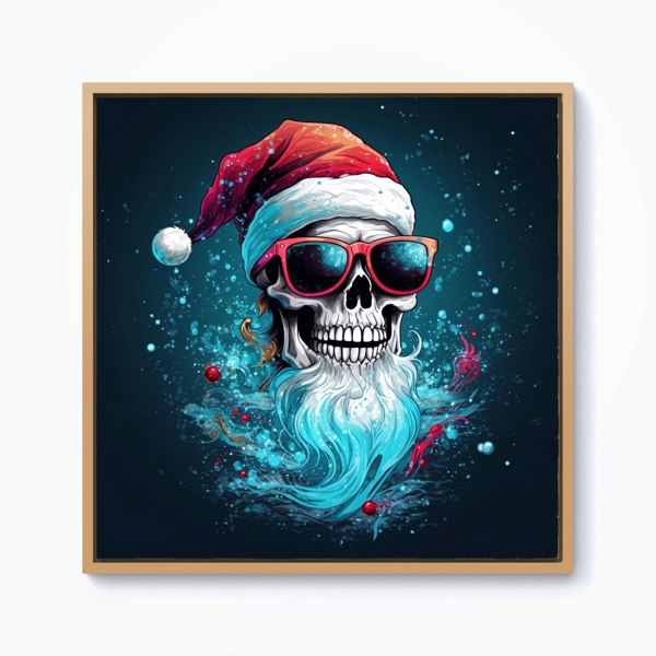 Warren Reed Magical Santa Hat Skull Splash Art Framed Canvas