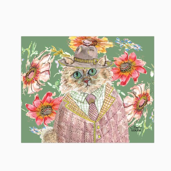 Claire Louise - Designer Cottage Floral Cat Glass Kitchen Splashback