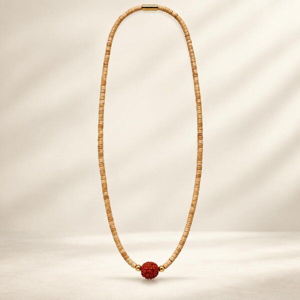 The Colourful Aura Tulsi Wood & Rudraksha Beaded Necklace