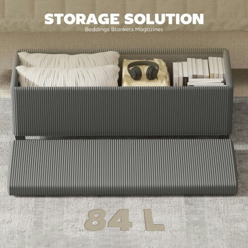 Wyld Haus Bami Rimi Corduroy Grey Large Rectangular Storage Ottoman