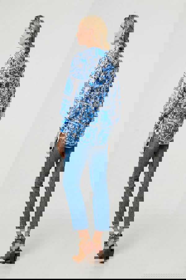 Blue | Mosaic Print Puff Sleeve Shirt
