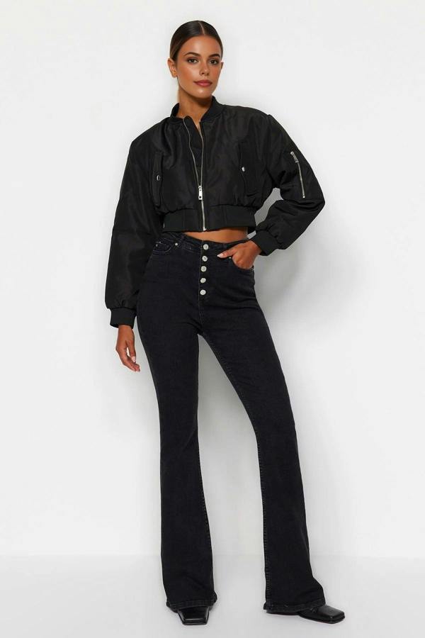 WOVCOR High Waist Flare Jeans with Button Front