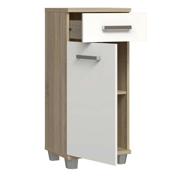 Furniture To Go Veris Bathroom Cupboard with 1 Door & 1 Drawer in Sonoma Oak and White Gloss
