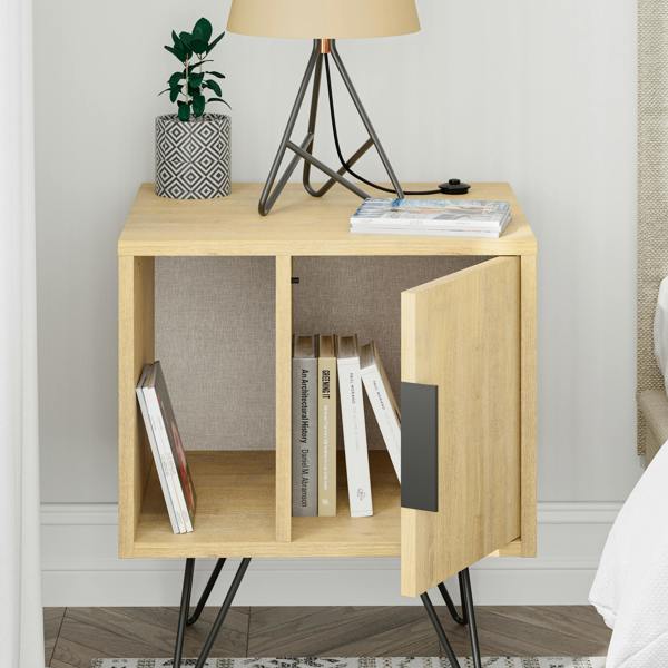 Decortie Glynn Modern Bedside Table with Metal Hairpin Legs Bedroom Nightstand with Storage 50.2cm