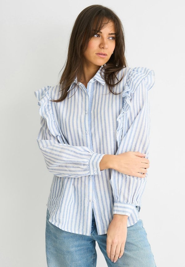 Gini London Stripe Frill Cotton Shirt