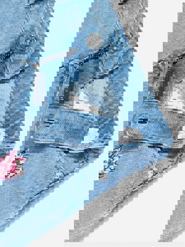 Versace Girls Embroidered Flowers Denim Shorts in Blue