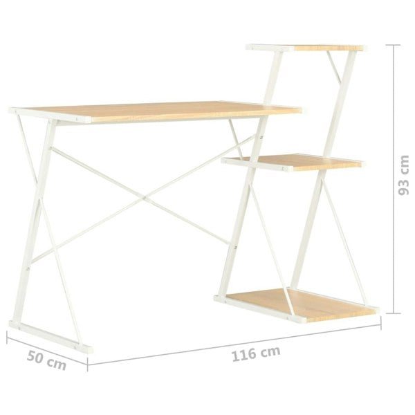 Berkfield Desk with Shelf White and Oak 116x50x93 cm