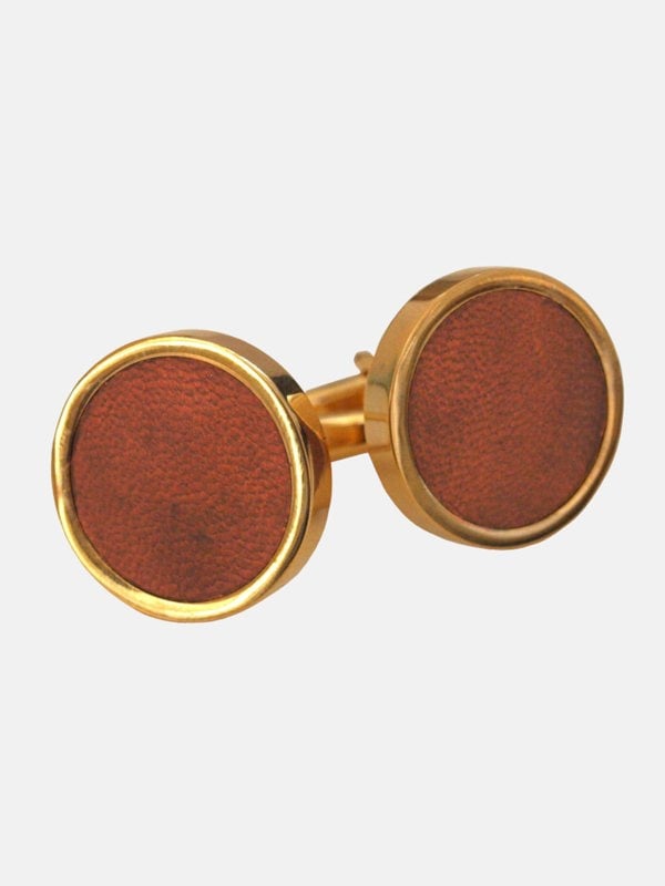 Berber Leather Gold Leather Cufflinks