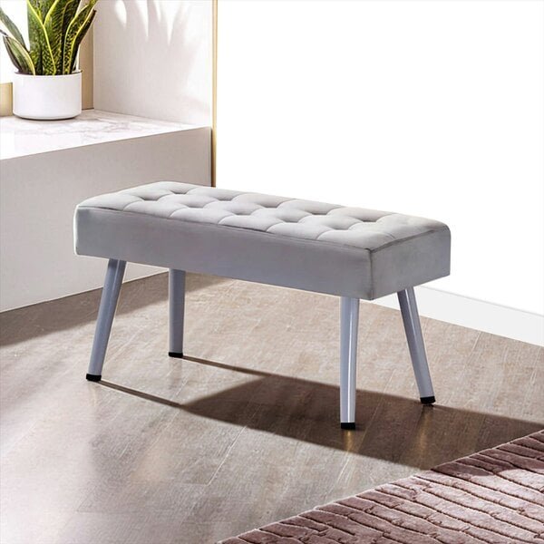 Kosy Koala Dining Table and 2 Benches Oak Effect Wood Table 2 Grey Velvet Benches Dining Room