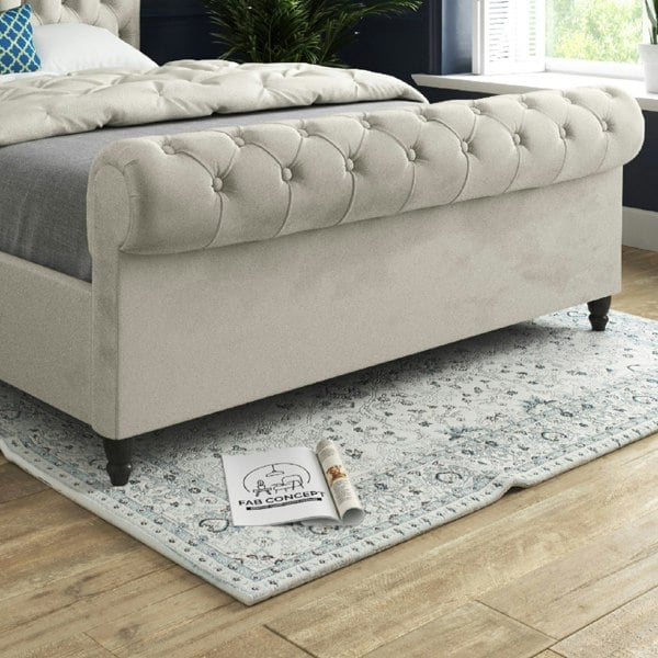 Casa Magna Sienna Sleigh Upholstered Soft Velvet Bed Frame - Cream