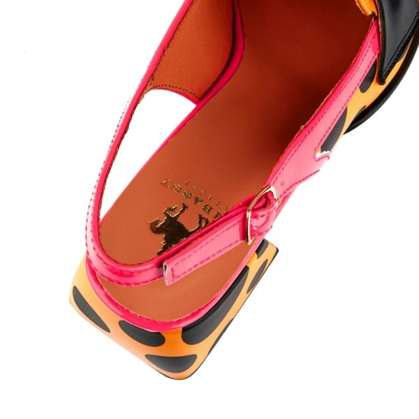 Embassy London Diana - Black Orange Polka - Women's square closed toe slingback heel in orange polka