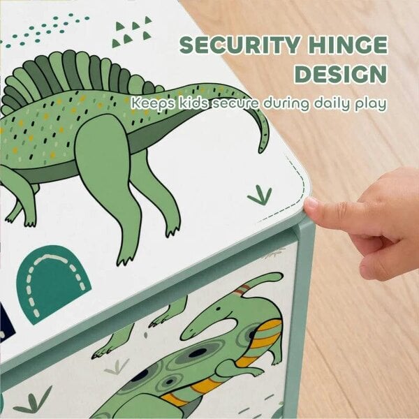 Storage Chest, Wooden Toy Chest with Lid, Flip-Top, Security Hinges and Anti-Pinch Design for Kids, Green