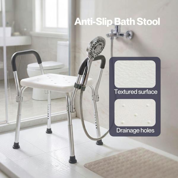 Levede Bathroom Shower Chair Adjustable Bath Stool Seat with Handles Disabled