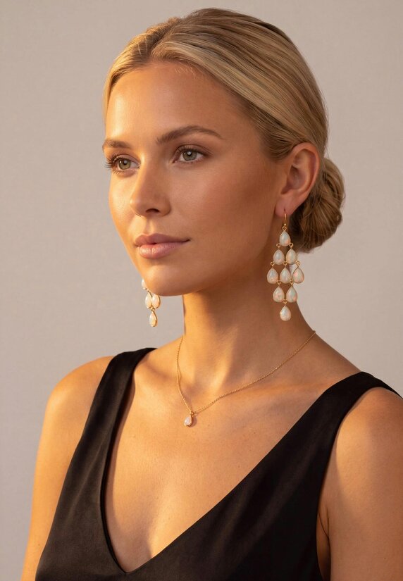 Latelita Erviola Gemstone Cascade Earrings Gold Opal