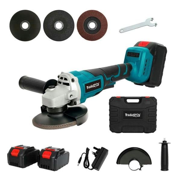 Traderight 125mm Electric Cordless Brushless Angle Grinder 21V 2x4.0Ah Battery