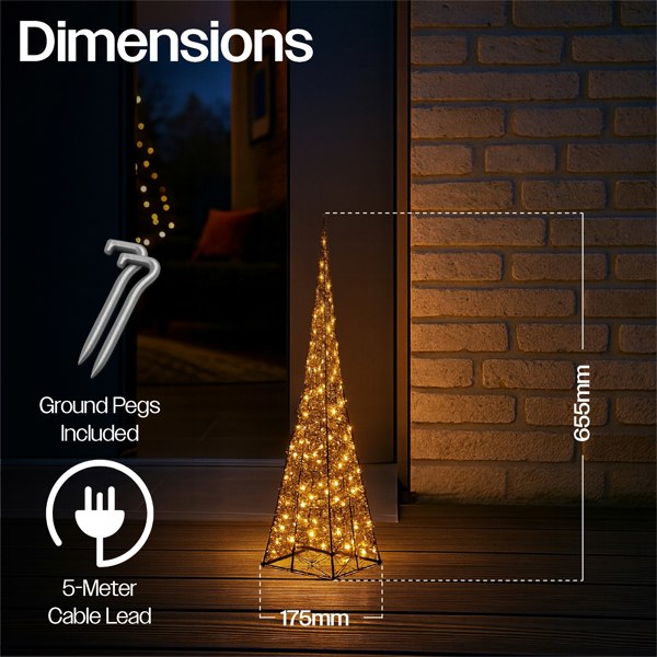 Xmas Haus 18x18x66cm Black Tower Tree 200Warm White MicroLed 5M Lead