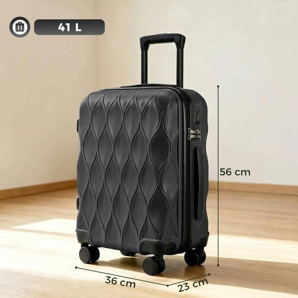 Bobobiy 20Inch Suitcase, ABS Hard Shell Carry On Luggage with TSA Lock, Spinner Wheels, Telescopic Handle, Black