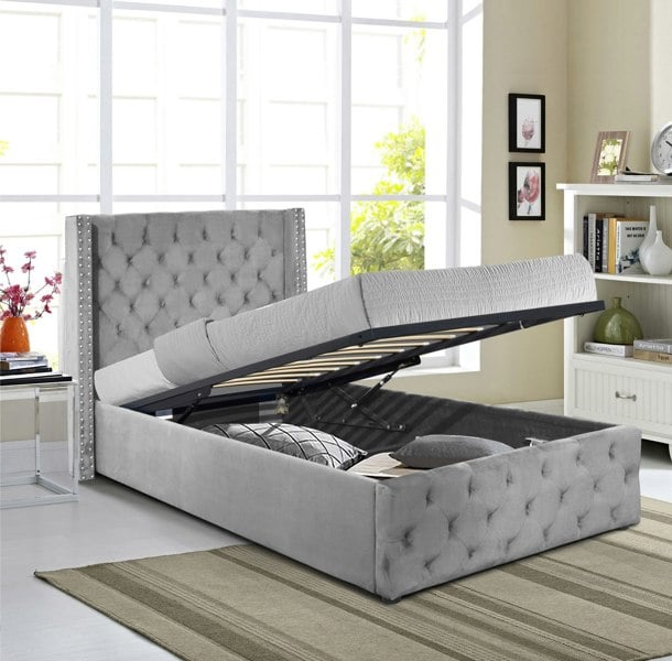 Comfy Living Winged Plush Velvet Ottoman Bed