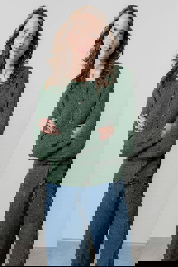 Lily & Me Layla Pointelle Knit Cardigan Pine Green