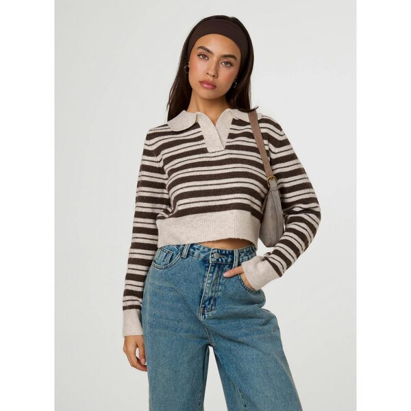 Pink Vanilla Stripe Long Sleeve Polo Collar Jumper