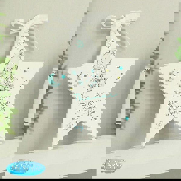 Personalised Memento Company Personalised Tiny Tatty Teddy Blue Wooden Star Decoration