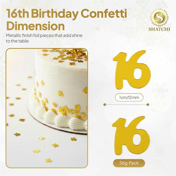 16th Birthday Gold Metallic Confetti Table Decoration Set, Foil Finish in 1, 2 or 4 Pack Options image 1