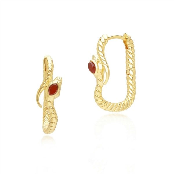 253E435502925 ECFEW™ Carnelian Snake Hoop Earrings in Gold Plated Sterling Silver 