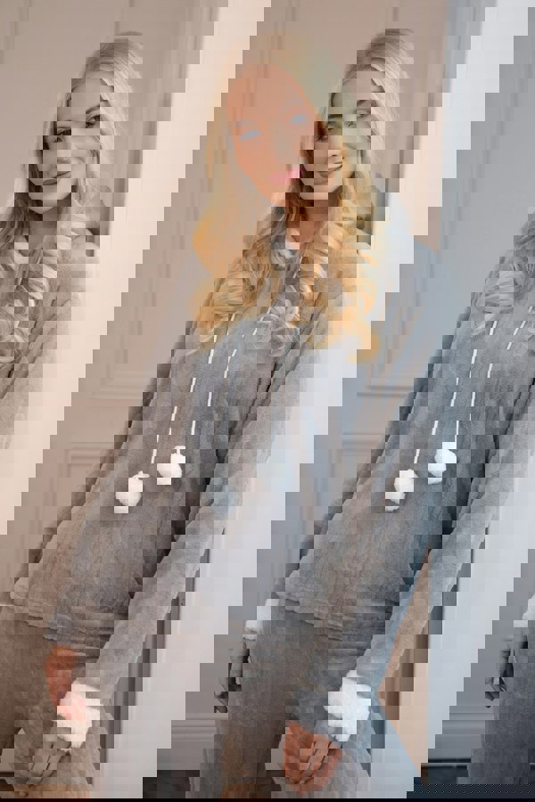 Camille Womens Grey Supersoft Fleece Hooded Pyjama Set